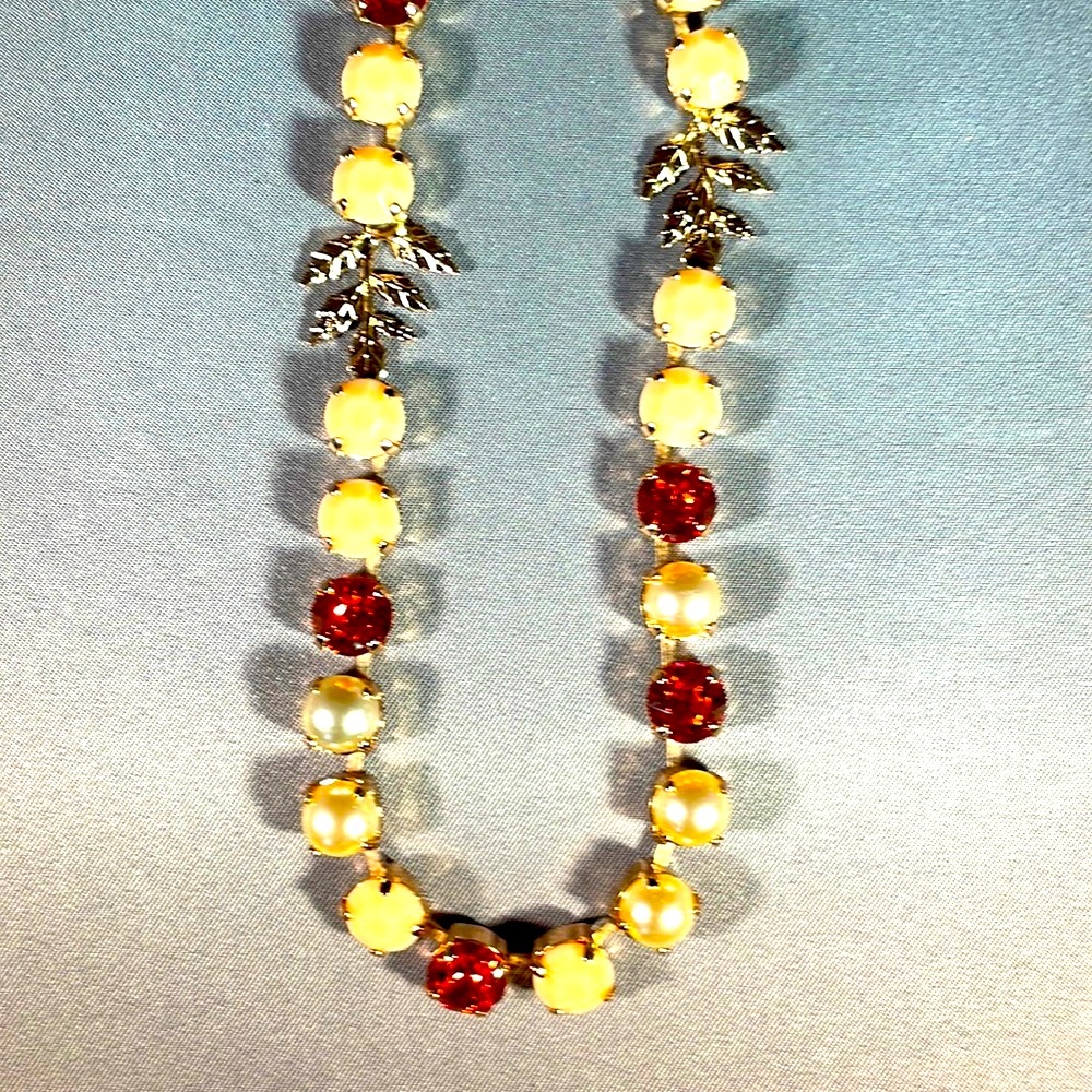 Vintage Inspired Rose Gold Necklace Semi-Precious Stones And Cultured Pearl NWT